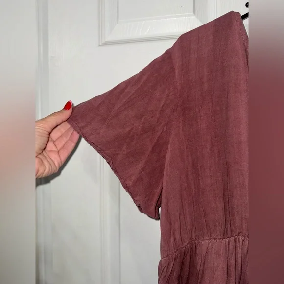 Maroon Knee Length Dress w/ Ruffle by Urban Rose - Picture 3 of 7